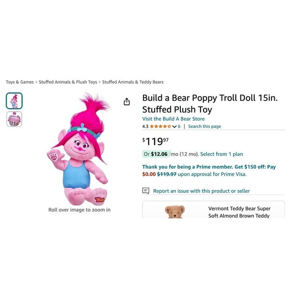 EUC Build-A-Bear Trolls Plush Doll Poppy With Colorful Outfit & Wild Hair - Picture 8 of 8